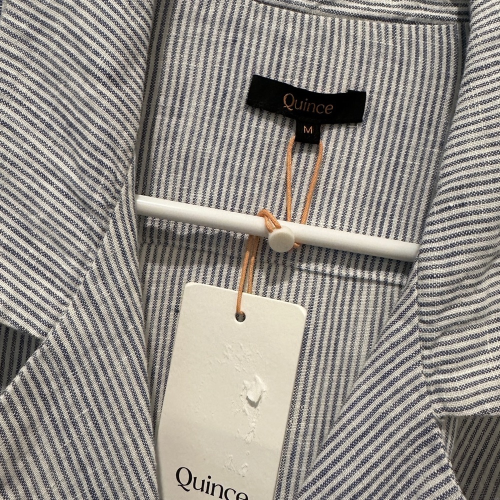 Quince NWT 100% European linen button front dress with pockets. Navy and white. - Picture 8 of 10